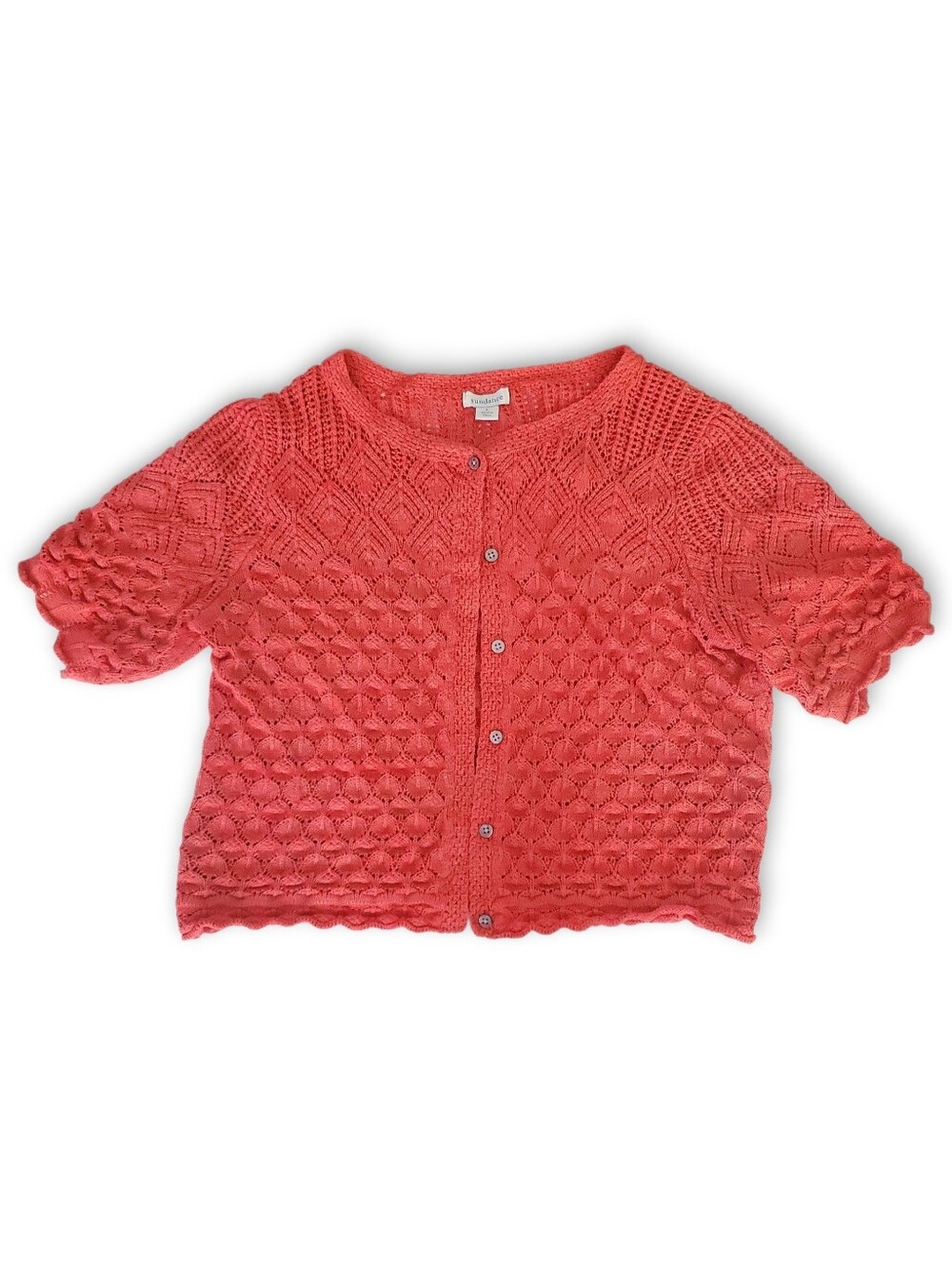 Sundance Coral Pink Cropped Knit Shrug, Size L Cottagecore